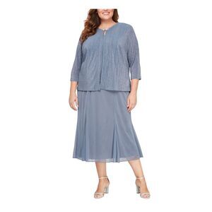 NWT ALEX EVENINGS Gray Sleeveless Midi Dress 16W